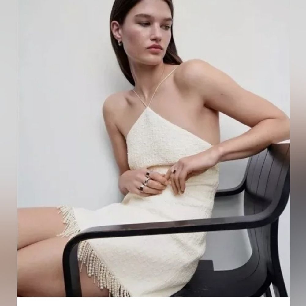 Jason Wu Textured Halter Pearl Strand Mini Dress - Picture 6 of 16